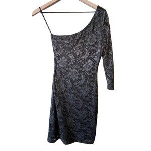 Women's S Guess One Shoulder Gray Lace Mini Stretchy Bodycon
